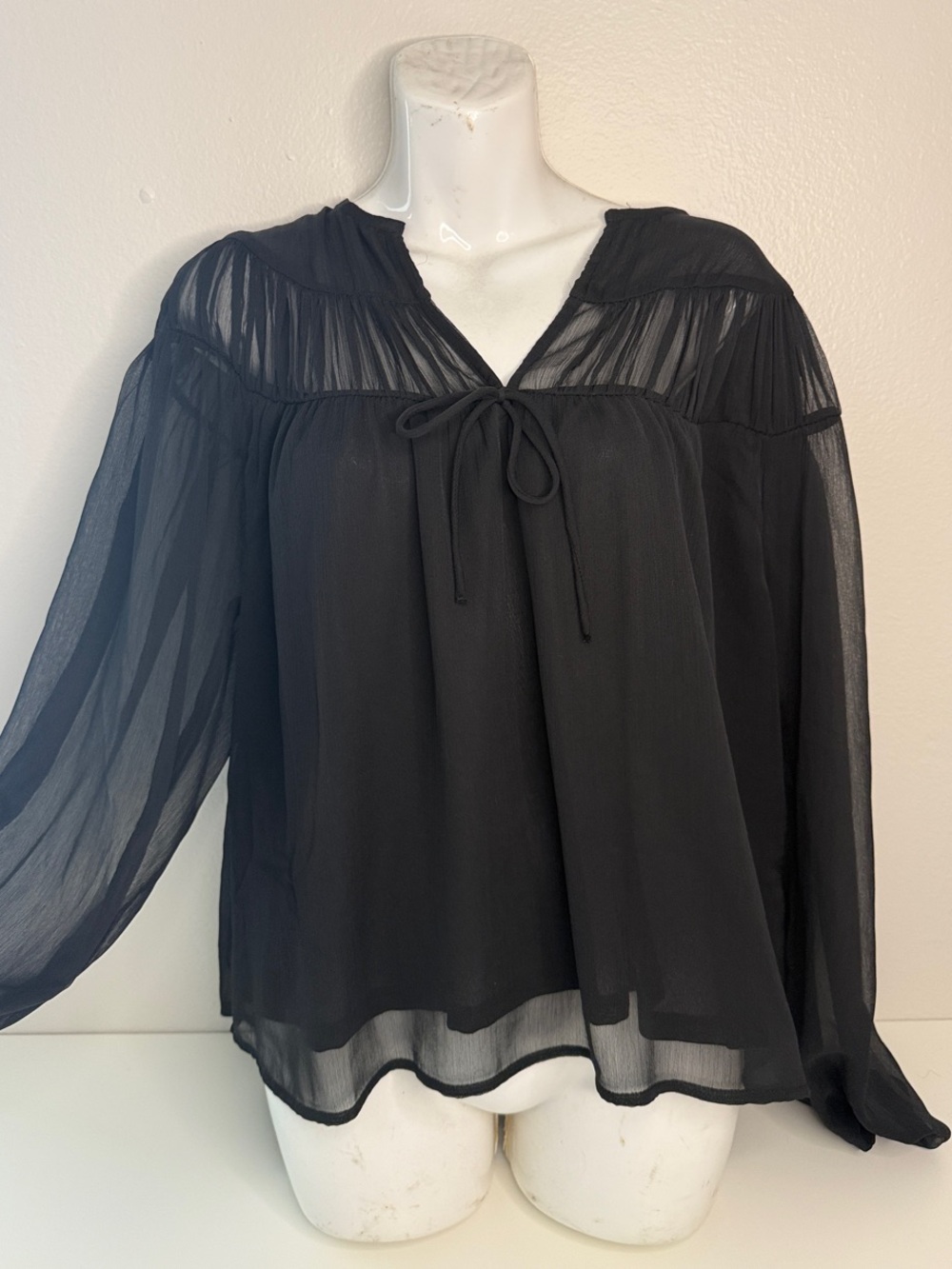 🩷5 for $25🩷 Sheer Tie-Neck Black Blouse - Women's Top